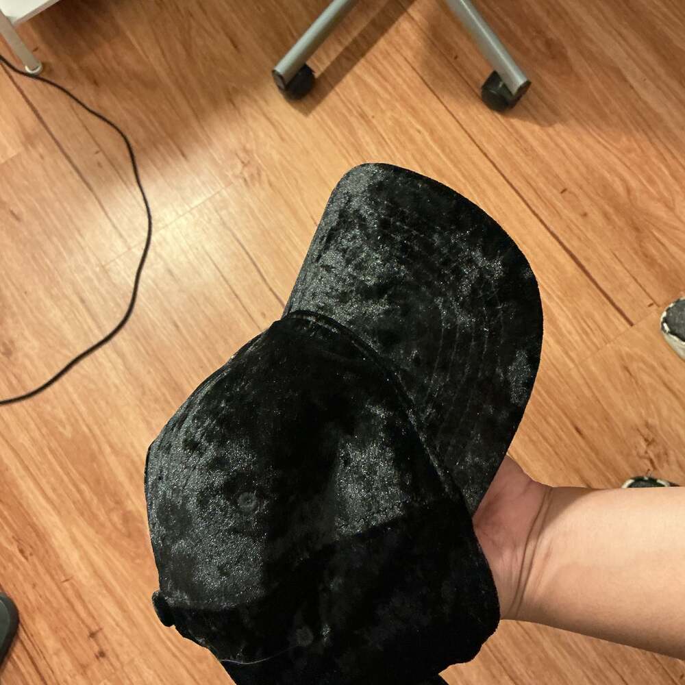 Black Velour Crushed Velvet Baseball Cap — Y2K Style Dad Hat
